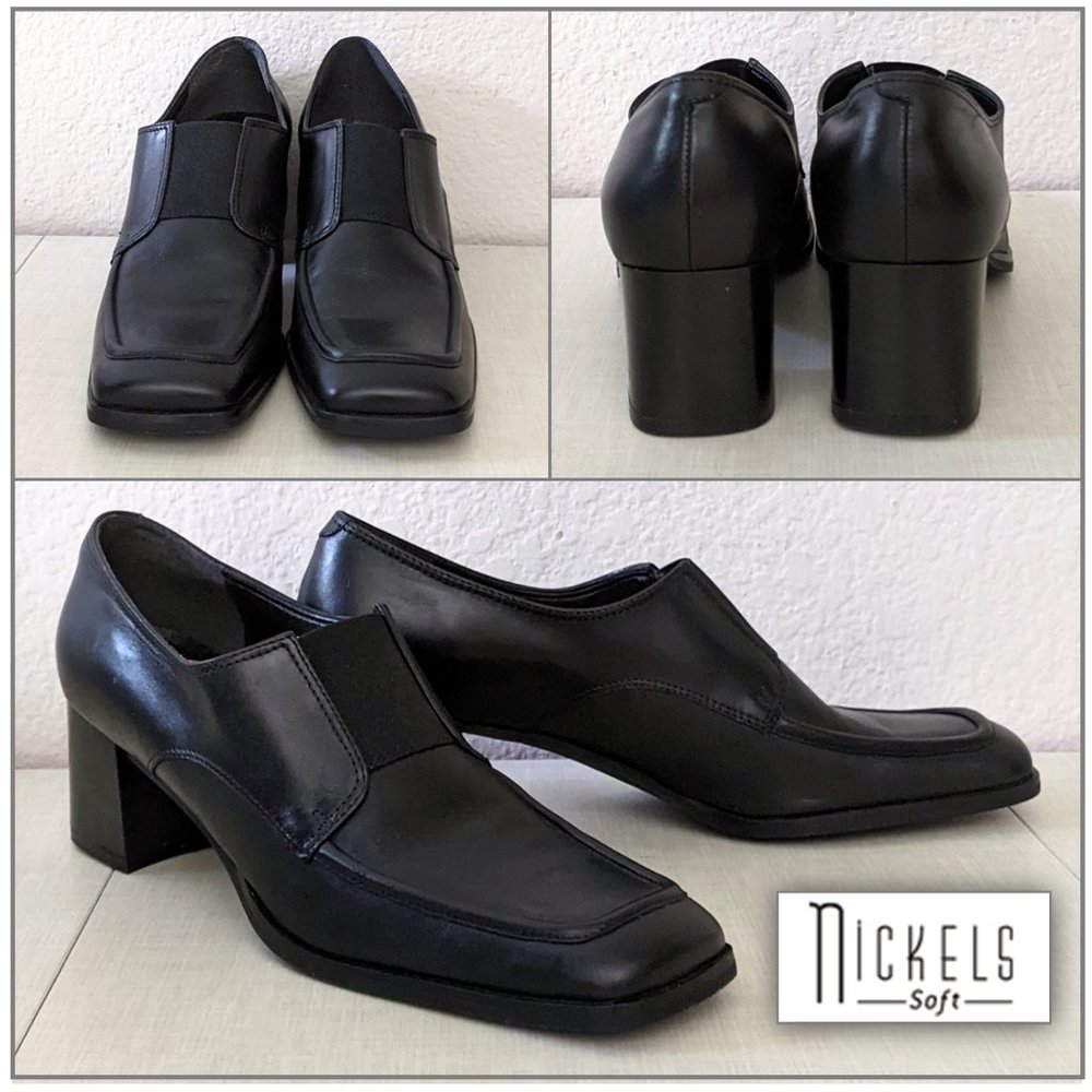Nickels Soft Black Heeled Brogues Shoes